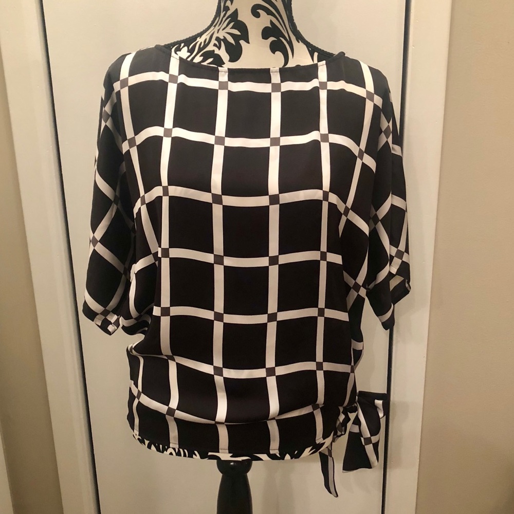 Michael Kors Small Black and White Side Tie Top